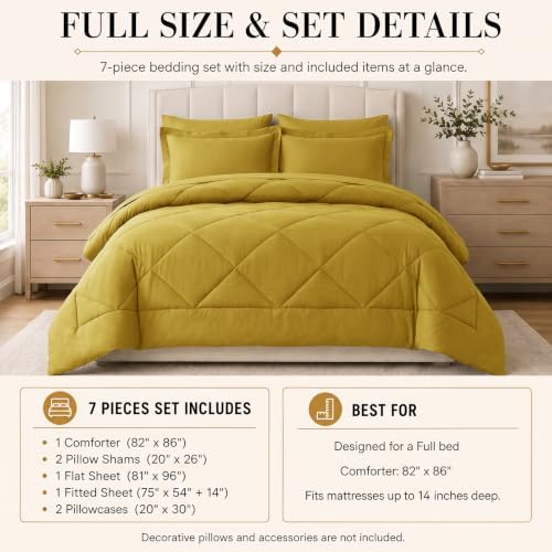 CozyLux Full Comforter Set 82"x86" Mustard Yellow - Image 2