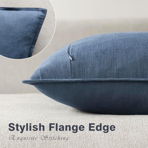 Foindtower Linen Solid Decorative Throw Pillow Covers 26x26 Inch Dark Blue - Image 3