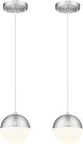 LMS Mid Century Pendant Lights, Brushed Nickel Kitchen Island Light Fixtures with White Globe Glass Shade, Adjustable Hanging Cord, 2-Pack for Home Office Dining Room Bathroom, LMS-186PL-BNWS2PK