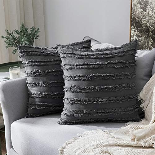 MIULEE Boho Linen Striped Throw Pillow Covers 20x20, Dark Grey by MIULEE