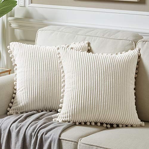 Fancy Homi Set of 2 Cream Decorative Throw Pillow Covers 14x14 Inch by Fancy+Homi
