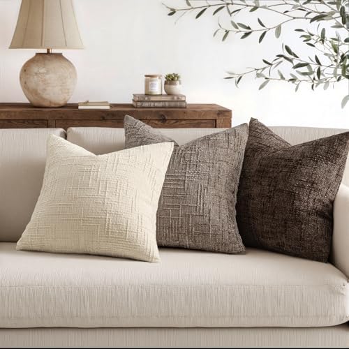MIULEE Chenille Textured Throw Pillow Covers Taupe Grey 20x20 Set of 2 - Image 5