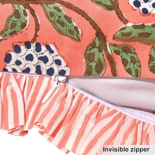 Ridhi Dark Salmon Pink Block Print Ruffle Pillow Sham 20x12 Inch Set of 1 - Image 5