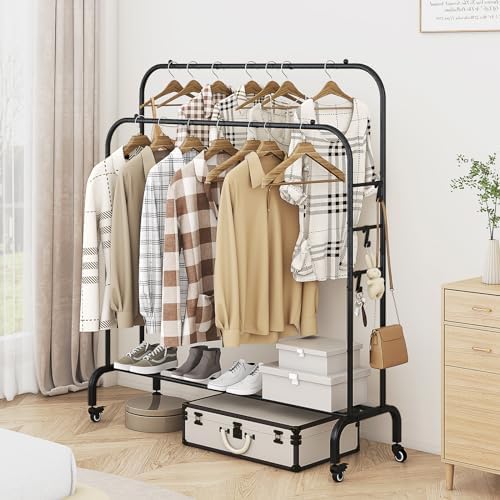 SUOERNUO Clothes Rack with Lockable Wheels Double Rods Metal Garment Racks - Image 3