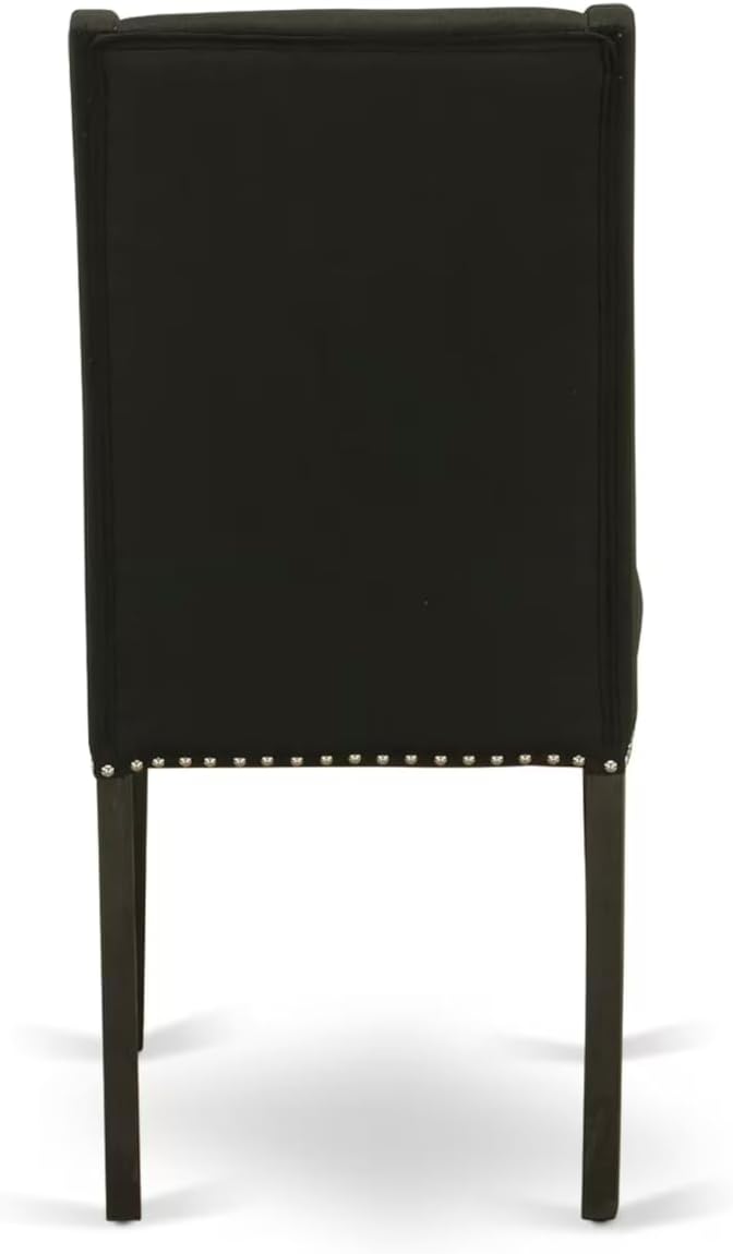 East West Furniture V627FL624-7 7 Piece Modern Dining Table Set Consist of a Rectangle Wooden Table with V-Legs and 6 Black Linen Fabric Parson Dining Chairs, 40x72 Inch, Multi-Color