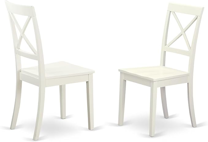 East West Furniture HBBO3-LWH-W 3 Piece Kitchen Table & Chairs Set Contains a Round Dining Room Table with Pedestal and 2 Dining Chairs, 42x42 Inch, Linen White