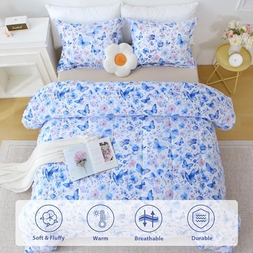 Mooreeke Floral King Size Comforter Sets, Violet Butterfly and Flower Patterned - Image 2