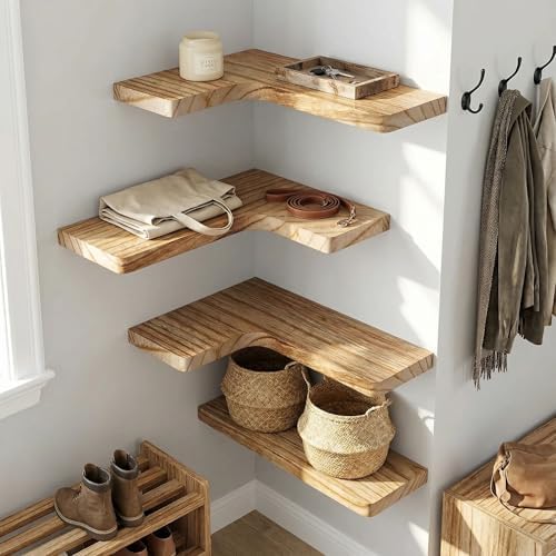 16" Solid Wood Floating Corner Shelves, 3 Pack, Carbonized Brown - Image 6
