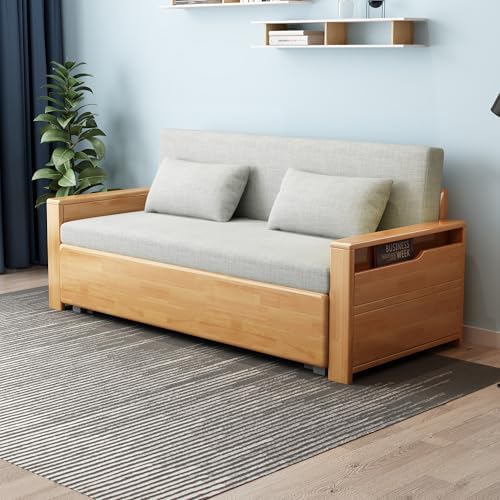 59" Grey 3-in-1 Convertible Sofa Bed w/Storage & Rev. Chaise, Solid Wooden - Image 4