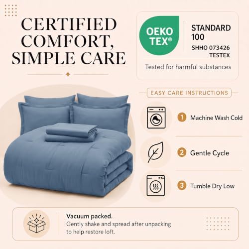 CozyLux Full Size Comforter Set Dusty Blue, 7 Pieces Bed in a Bag - Image 6