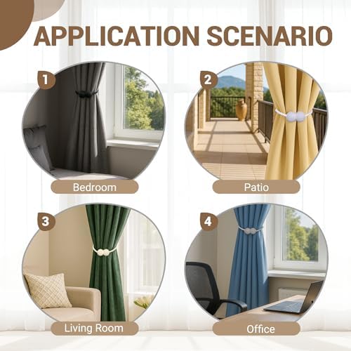 Hion Magnetic Curtain Tiebacks Dark Brown 2pcs, Curtain Holdbacks Hooks - Image 4