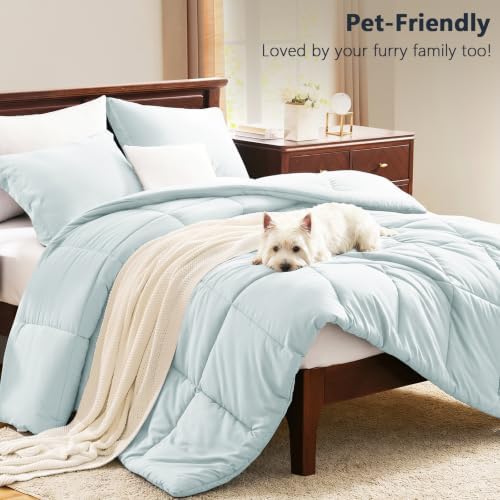 CozyLux Full Size Comforter Sets, 3-Piece Box-Stitched, Ice Blue - Image 7