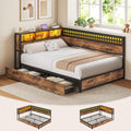 Full Corner Bed Frame with Storage Drawers, Charging Station by PIXOURA
