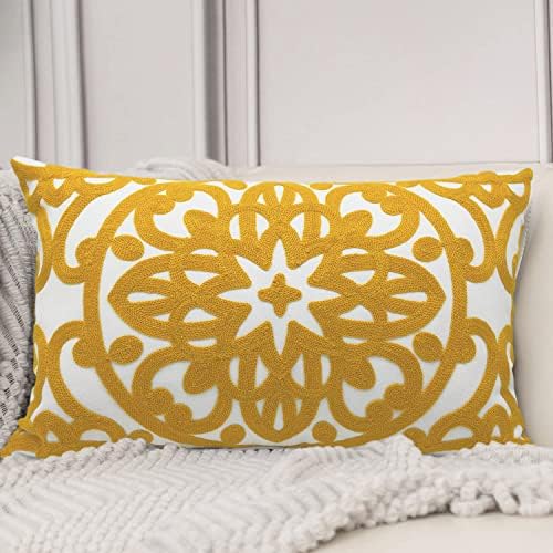 Alysheer Boho Embroidered Lumbar Throw Pillow Cover 12"x 20" by Alysheer