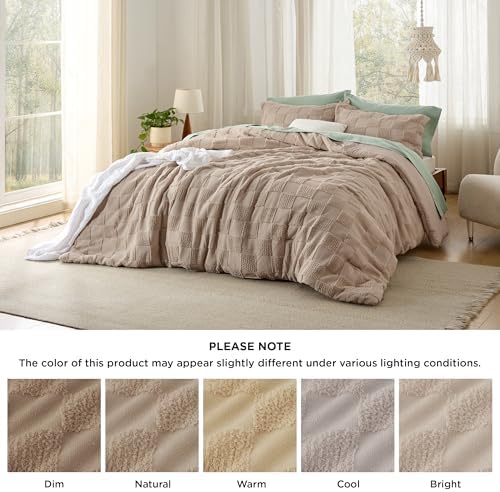 Bedsure Oversized King Comforter Set Khaki, Boho Plaid Bedding Set 3 Pcs - Image 7