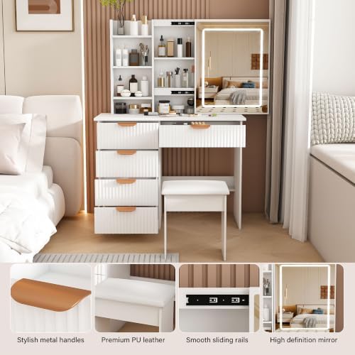 Small Vanity Desk with Mirror and Led Light, 31.5" Compact Makeup Vanity with - Image 5
