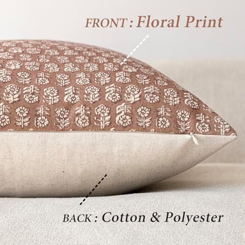 Foindtower Floral Print Throw Pillow Covers 24×24 Inch, Light Orange Brown - Image 2
