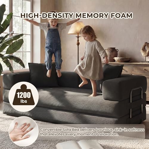 GRUSIGN 78" 5-in-1 Convertible Futon Sofa Bed, Boneless Corduroy - Image 7