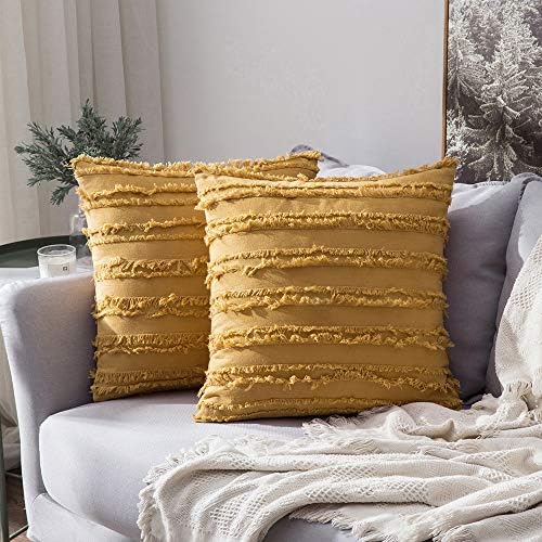 MIULEE Boho Linen Striped Throw Pillow Covers 18x18 by MIULEE