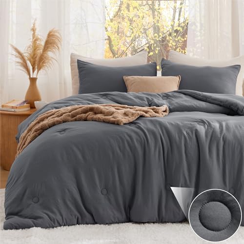 Bedsure Queen Comforter Set Grey, Soft Prewashed Down Alternative by BEDSURE