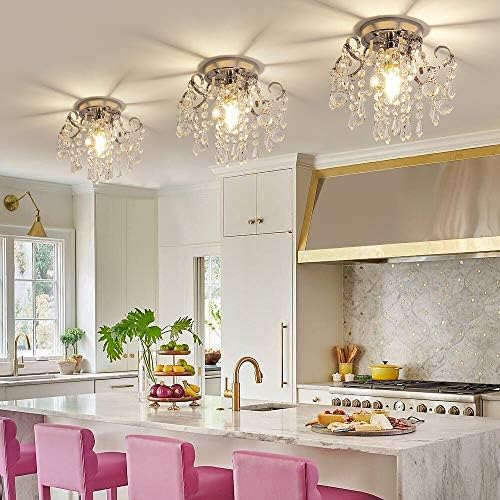 Q&S Small Crystal Chandelier, Flush Mount Ceiling Light - Image 5