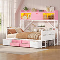 Full Storage Daybed with High Bookcase & 6 Drawers, Corner Bed Frame Pink by MSMASK