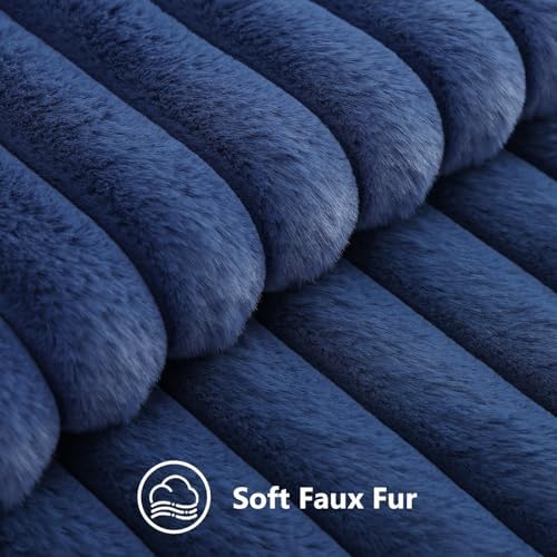 decorUhome Fall Faux Fur Throw Pillow Covers 16x16 Set of 2 Navy Blue - Image 2
