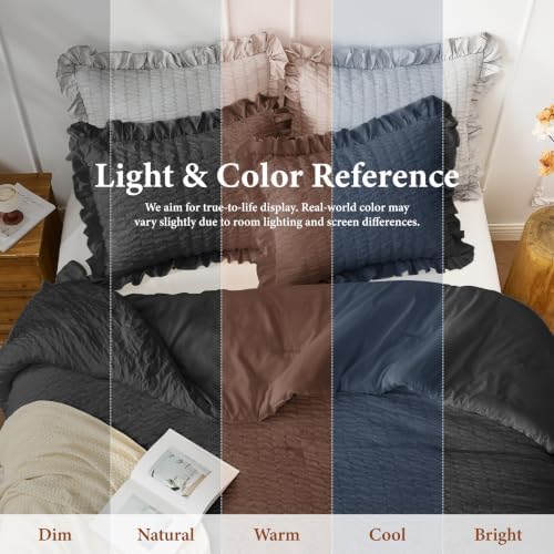 JOLLYVOGUE Black King Comforter Set, 3 Pieces Seersucker Comforters King Size - Image 7
