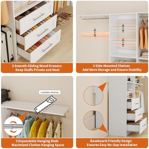 Closet System with Drawers, 5-7.61FT Closet Organizer System with Cuttable - Image 6