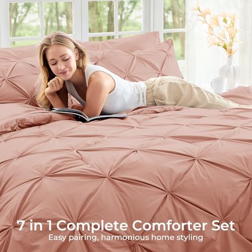 Sasttie Twin XL Comforter Set, 5-Piece Bed in a Bag, Pintuck Bedding Sets - Image 6