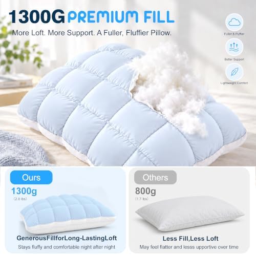 Puff Sleep Pillow with Cooling Cover, Soft Fluffy Bed Pillow - Image 6