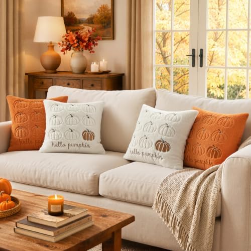 MIULEE Fall Pumpkin Pillow Covers 18x18 Cream White Fall Decor - Image 4