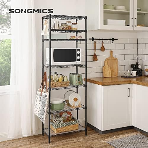 SONGMICS 7-Tier Storage Shelves, Adjustable Wire Shelving Unit, 8 Hooks - Image 2