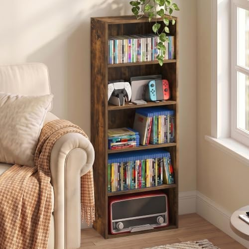 Furinno Basic DVD Shelf, 5-Tier CD Rack, Cube Storage, Amber Pine - Image 3