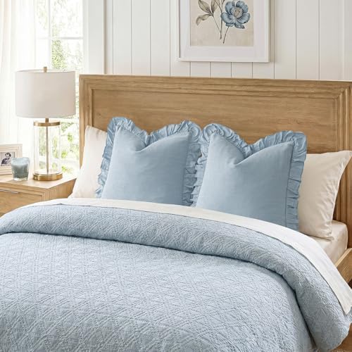 Foindtower Linen Fringe Ruffle Throw Decorative Pillow Cover 18×18 Sky Blue - Image 7