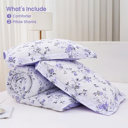 Mooreeke Floral Queen Size Comforter Sets, Lightweight Purple Lavender - Image 4