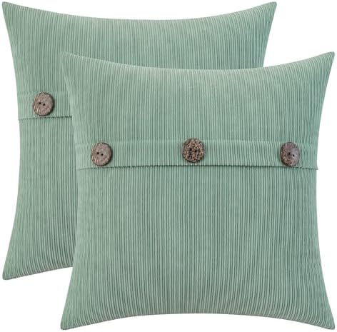 HWY 50 Sage Green Chenille Throw Pillow Covers 20x20 Inch Buttons Pack of 2 by HWY50