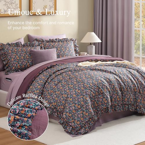 BLOOMHAVEN Queen Comforter Set-7 Pieces Floral Ruffle Bedding Set - Image 2