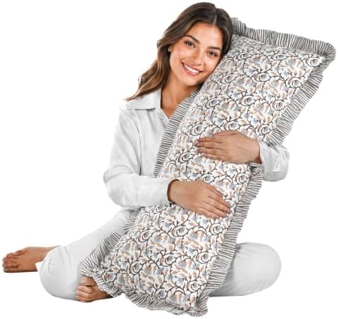 Ridhi Brown Meadow Vine Block Print Ruffle Pillow Sham 36x14 Inch Set of 1 - Image 7