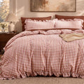 Bedsure Gingham Ruffle Duvet Cover Set, Cotton-Like Bed, Terracotta by BEDSURE