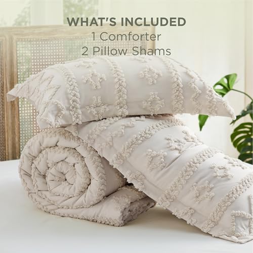 Bedsure Boho Comforter Set Oversized Queen, Bedroom Decor Bedding Set Ivory - Image 6