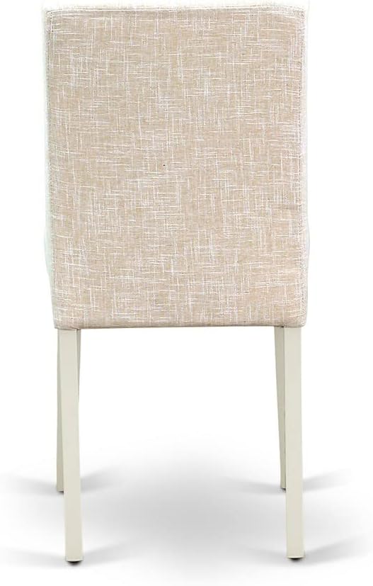 East West Furniture AMAB3-LWH-02 3 Piece Dining Room Furniture Set Contains a Round Dining Table with Pedestal and 2 Light Beige Linen Fabric Upholstered Chairs, 36x36 Inch, Linen White