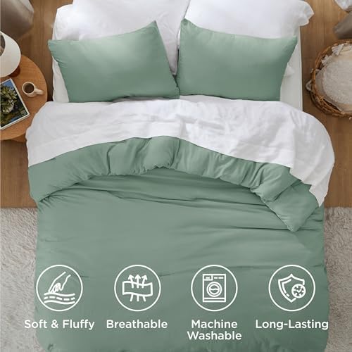 Bedsure Oversized King Comforter Prewashed Bedding 3Pcs Sage Green 120"x98" - Image 4