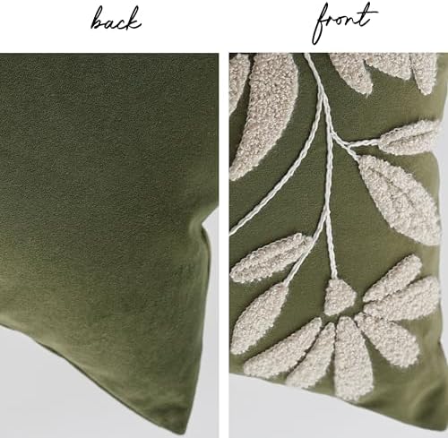 BlissBlush Decorative Lumbar Pillow Cover 12x20 Inch, Olive Green Floral Tufted - Image 7