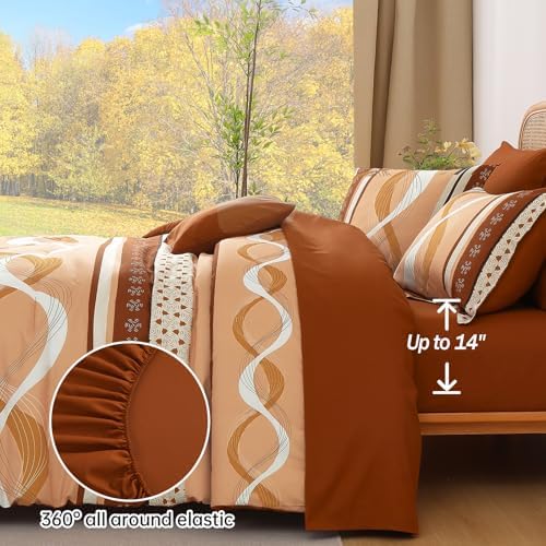 Anibedding Comforter Set Queen Size, 8 Pieces Burnt Orange Bed in a Bag - Image 4