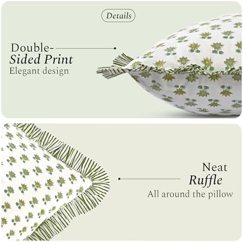 CPC Lotus Meadow Block Print Ruffle Sham Pillow Cover 14x36 Inch - Image 2