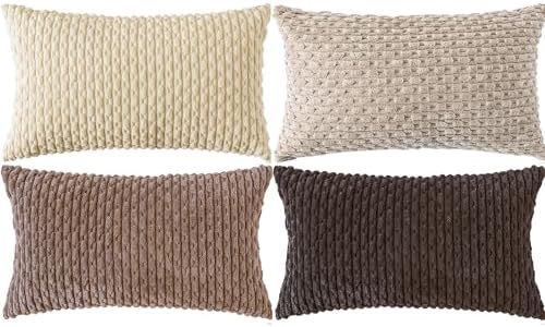 Set of 4 Beige Brown Coffee Decorative Throw Pillow Covers 12x20 Inch Corduroy by Cozoomy