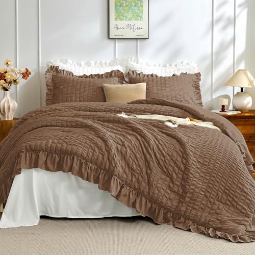 JOLLYVOGUE Oak Brown Twin/Twin XL Comforter Set, 2 Pieces Seersucker by JOLLYVOGUE
