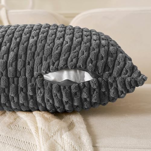 Set of 4 Grey White Taupe Decorative Throw Pillow Covers 18x18 Inch Corduroy - Image 5