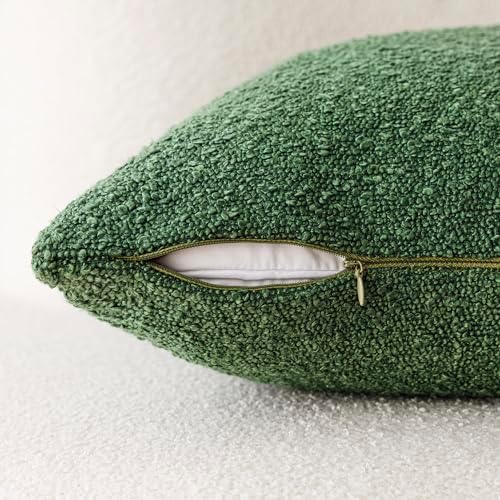 Foindtower Decorative Textured Boucle Throw Pillow Cover 24x24 Hunter Green - Image 3